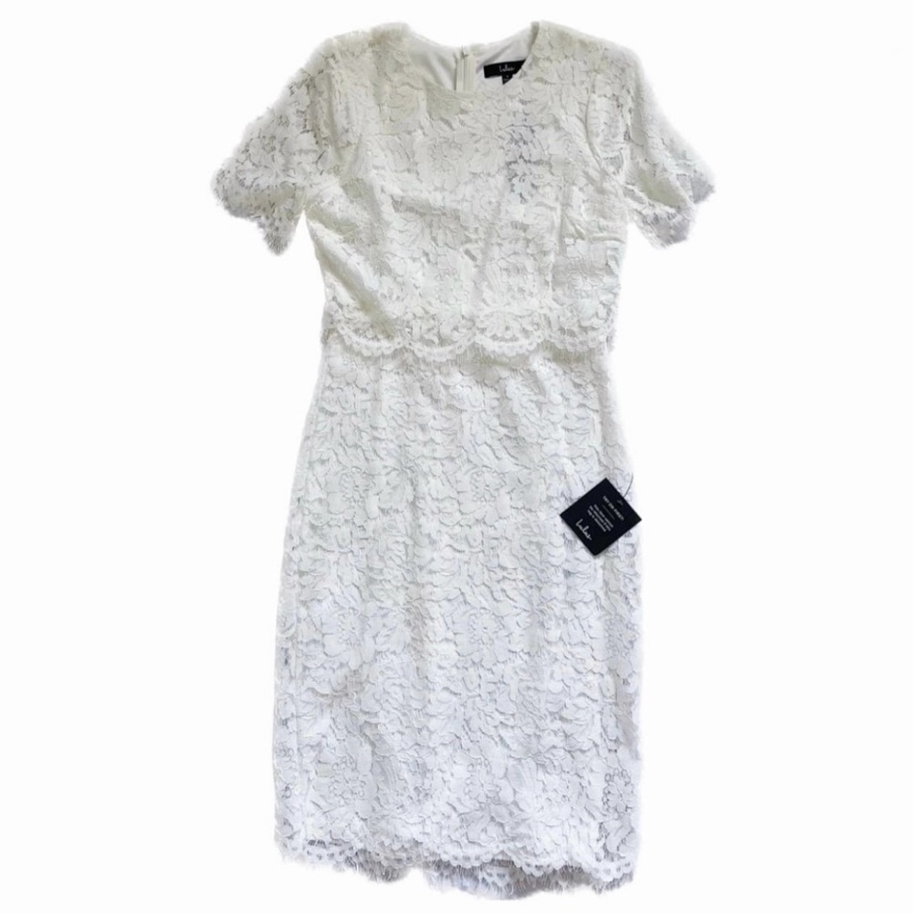 NWT Lulus Devotion White Lace Short Sleeve Midi Dress